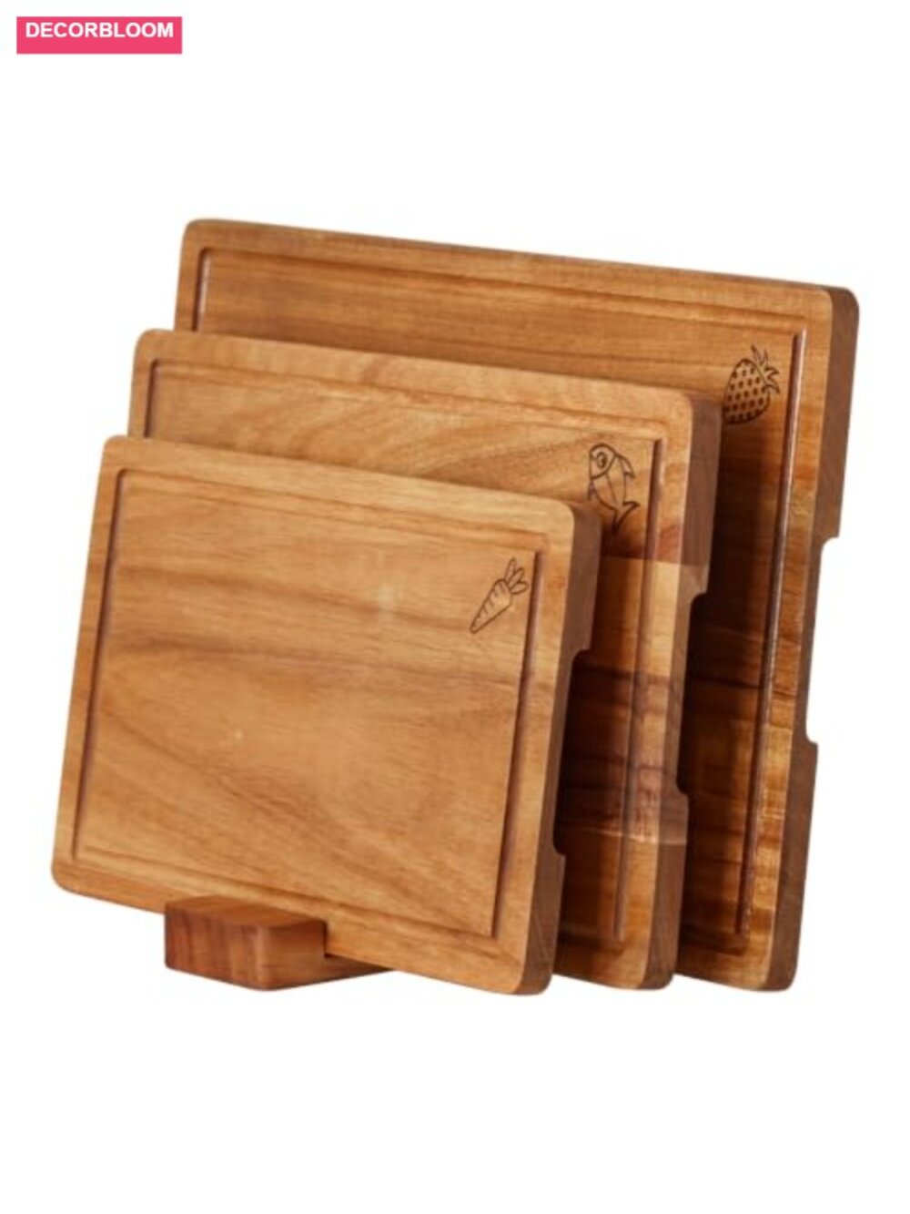 Acacia Wood Cutting Board Set of 3 with Holder Juice Grooves Handles